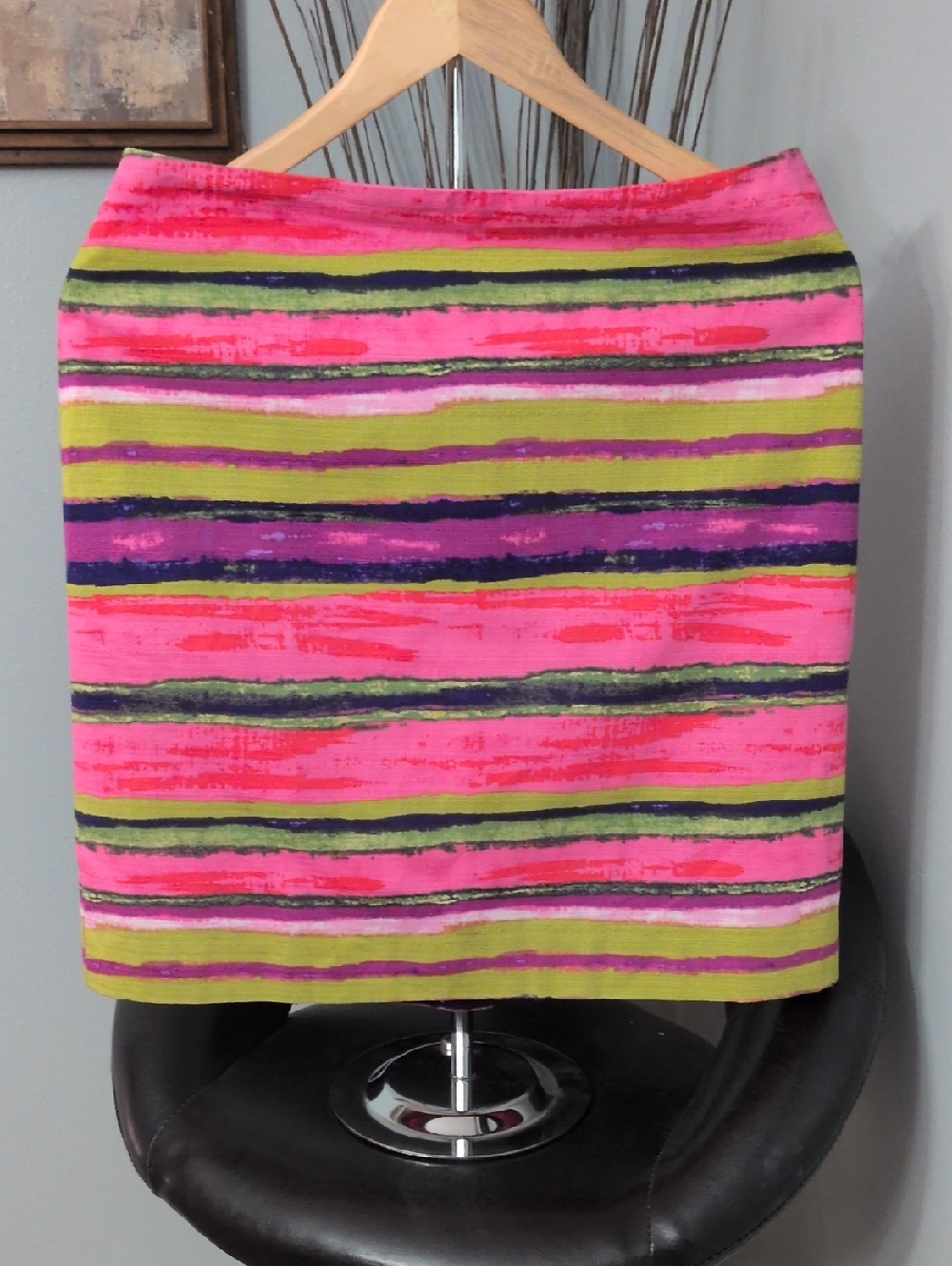 Ann Taylor "Bright Horizon" Pink, Green & Purple Striped Pencil Skirt